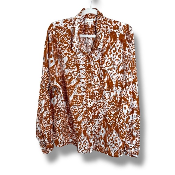 Garnet Hill Ikat Linen Button Down Shirt Size 18 - Picture 1 of 8